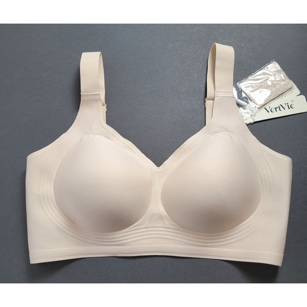 VertVie Women Beige Seamless Wireless Bra 38D NWT Athleisure Comfort W/Extender